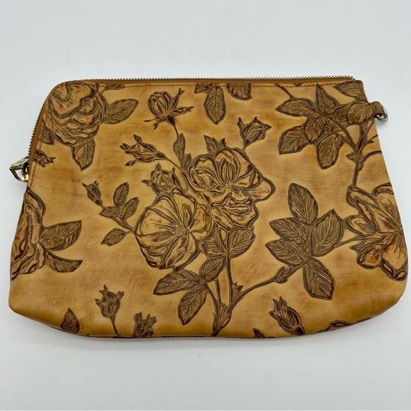 Cuoieria Fiorentina Brown Floral Hand Tooled Leather Wristlet - Picture 4 of 10